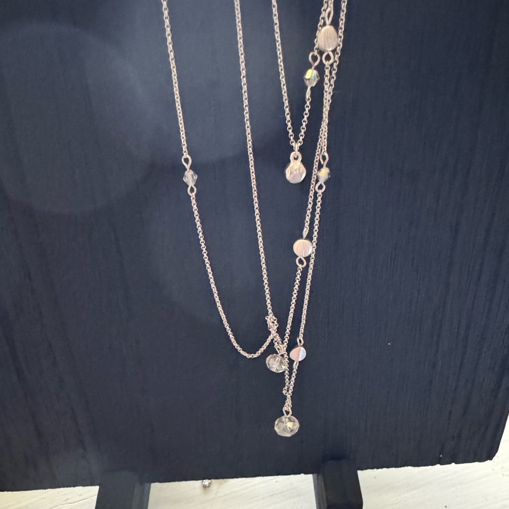 Silver and Crystal long 30” Ann Taylor necklace
